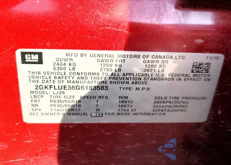 2016 GMC Terrain Slt z USA, uszkodzony, nr VIN 2GKFLUE36G6183583